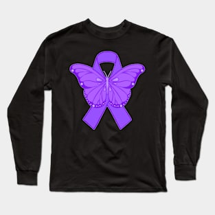 Purple Butterfly Awareness Ribbon Long Sleeve T-Shirt